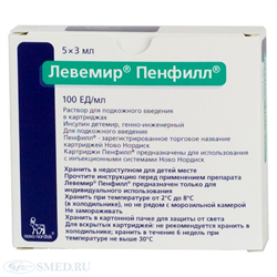 левемир пенфилл раствор для инъекций 100 ме/мл 3 мл n5 картриджей фото