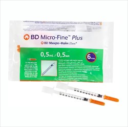 шприц инсулин bd микро-файн u-100 0,25ммx6мм р g31 0,5мл n10 фото