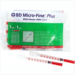 шприц инсулин bd микро-файн u-40 0,3ммx8мм р g30 1мл n10 фото