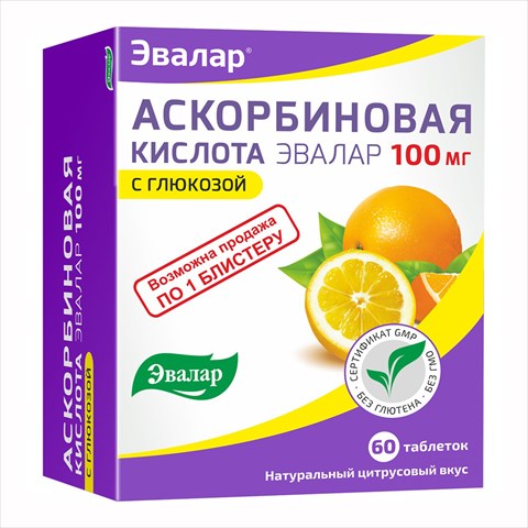 аскорбиновая к-та с глюкозой-эвалар таб 100мг n60 фото