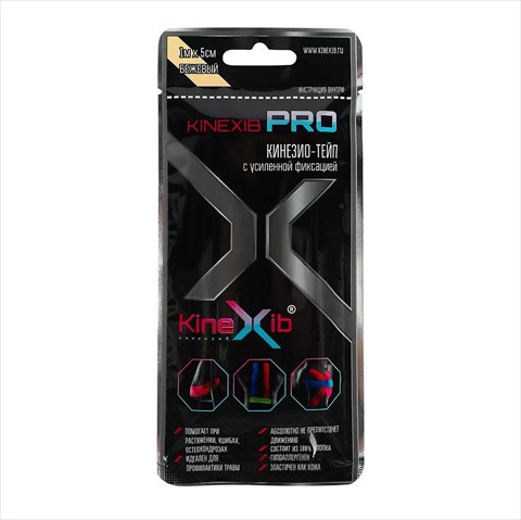 бинт эласт кинезио-тейп кинексиб про 5смx1м с усиленной фикс бежевый фото