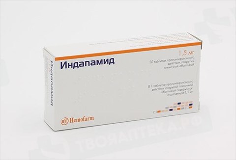 индапамид-хемофарм 1,5 мг n30 табл фото