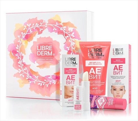 либридерм набор аевит (гель для умывания, маска для лица, крем для лица, крем для рук, помада жирная) фото
