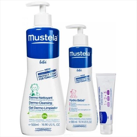 мустела набор для новорожденных (гель 500мл плюс молочко 300мл плюс кремп/подгуз 50мл) фото