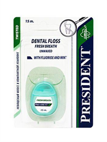 президент флосс з/нить 15м арт 132 невощенная с фтором и мятой фото