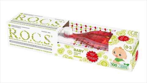 рокс набор бэби 0-3 лет зубная паста ромашка 45г плюс зубная щетка  фото