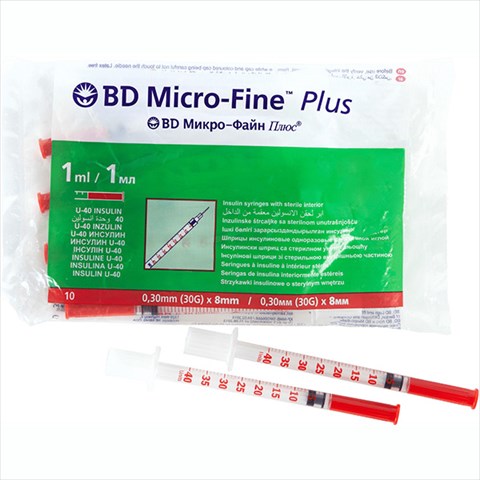 шприц инсулин bd микро-файн u-40 0,3ммx8мм р g30 1мл n10 фото
