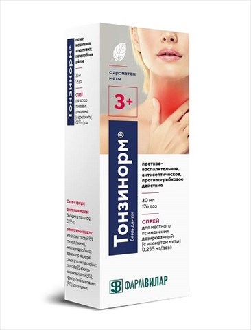тонзинорм спрей для местн примен дозир 0,225мг/доз 30мл с аром мяты фото