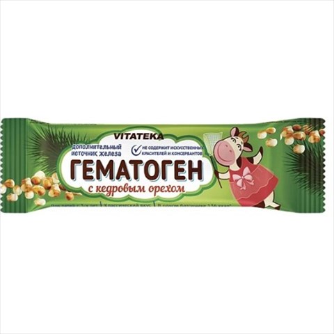 гематоген-витатека плитка 40г с кедровым орехом фото
